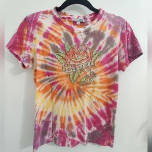 Luck brand tie dye shirt short sleeve woman rose colorful size medium